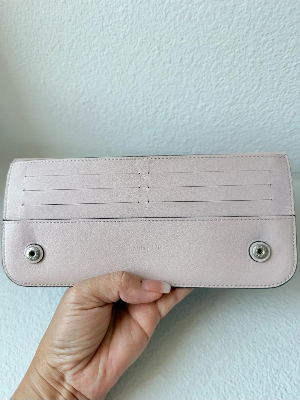 Christian Dior Diorissimo Blue Leather Long Wallet Silver DIOR Charm Authentic